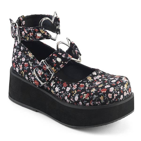 Demonia Women's Sprite-02 Platform Mary Janes - Floral Fabric D9320-48US Clearance